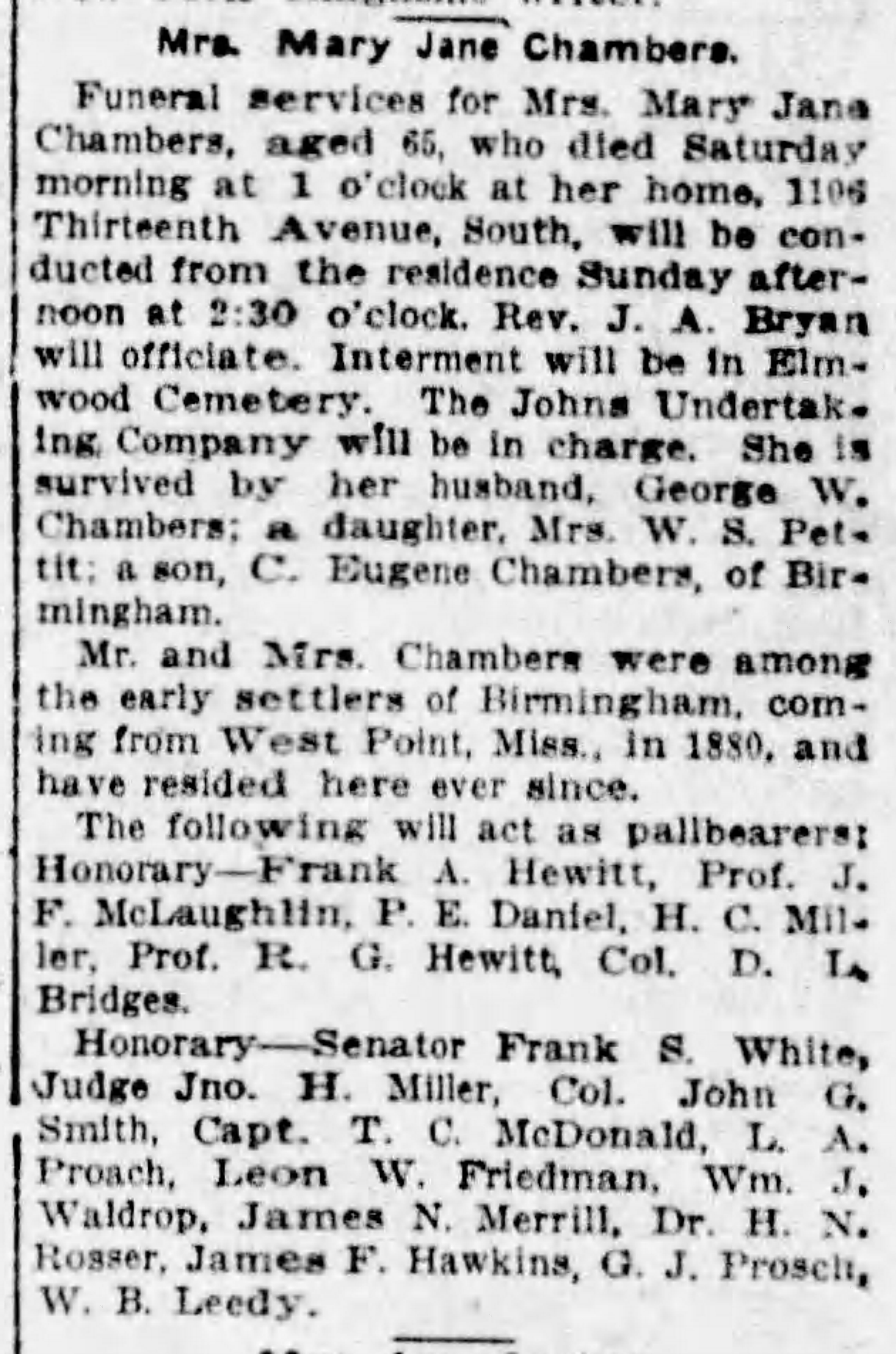 Mrs. Mary Jane Chambers obituary